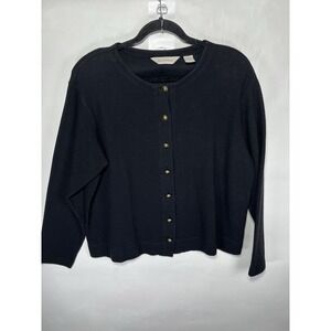 Bechamel Black Button Up Top Size L‎ Gold Buttons 100% Cotton Layering Mom Core